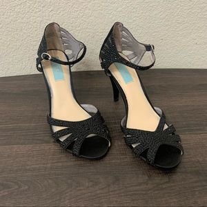 Betsey Johnson black sweet rhinestone open toe heels size 7.5